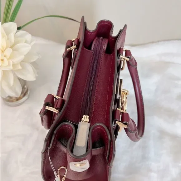MICHAEL KORS HAMILTON SMALL SATCHEL‎ KEY LOCK CROSSBODY BAG MERLOT